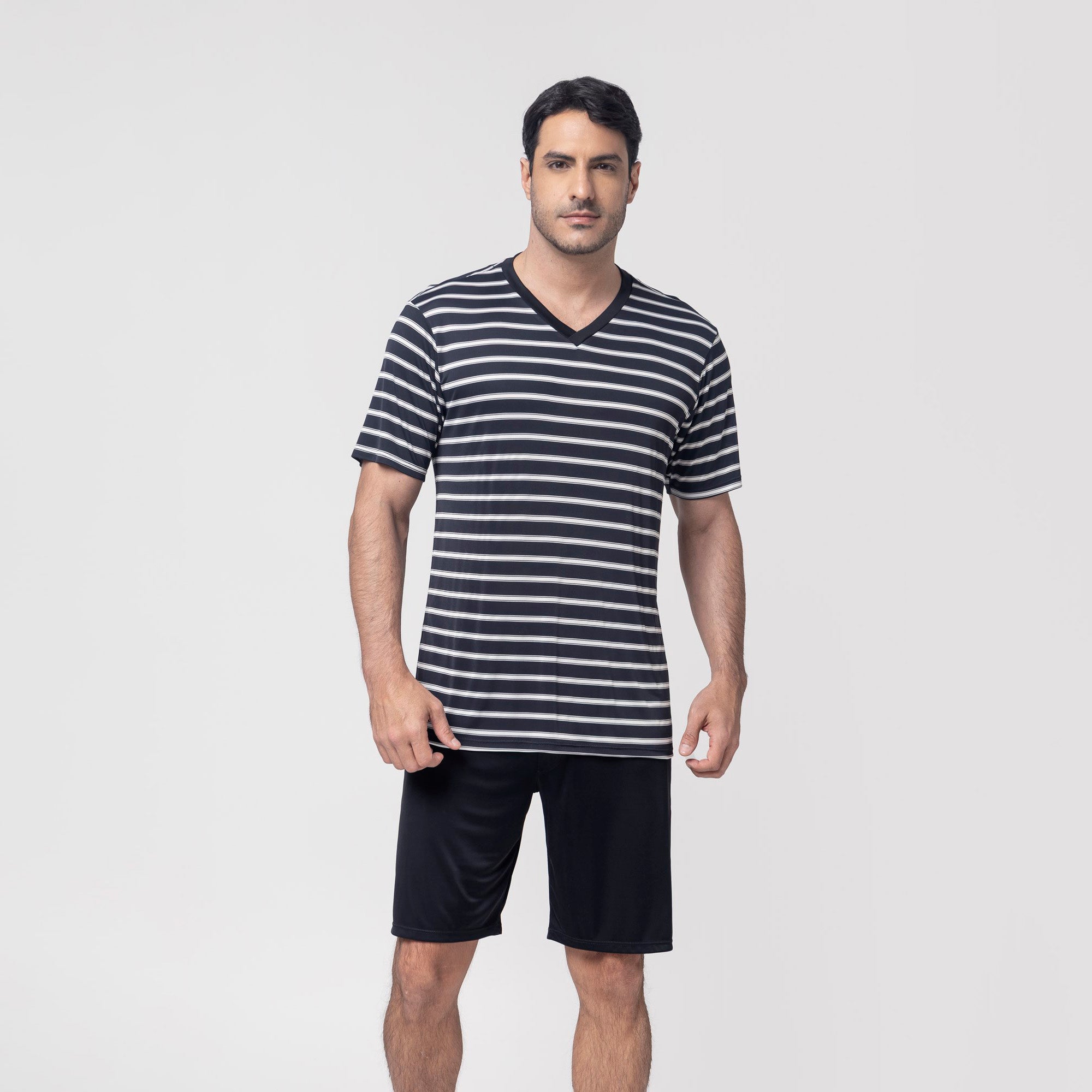 Pijama Masculino Manga Curta Listrado Preto