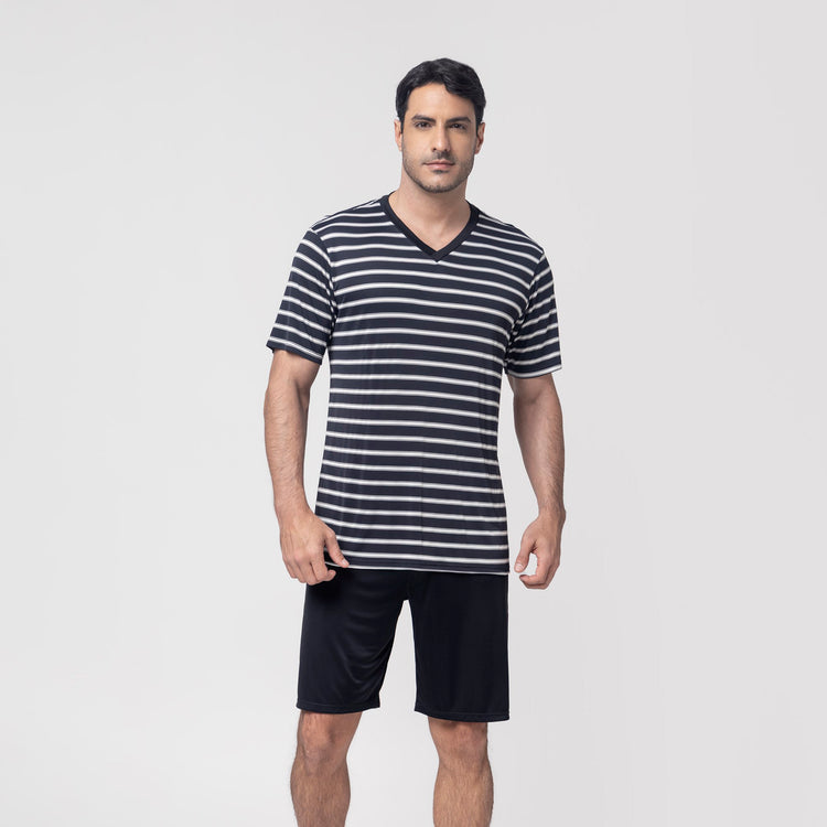 Pijama Masculino Manga Curta Listrado Preto