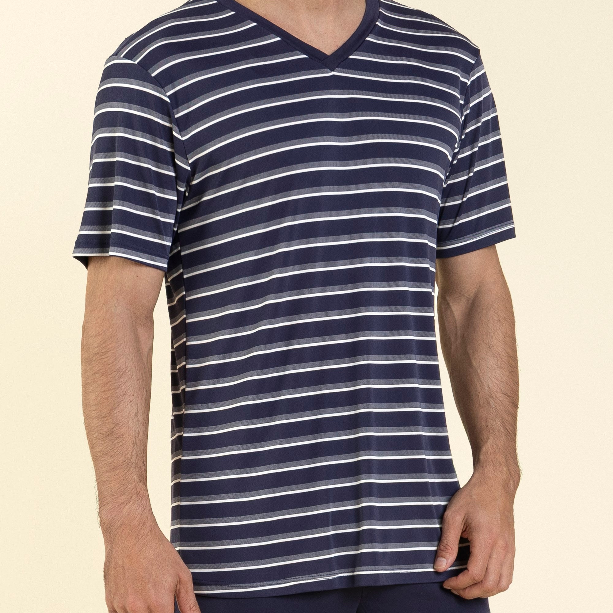 Pijama Masculino Curto Poliamida Listrado Marinho