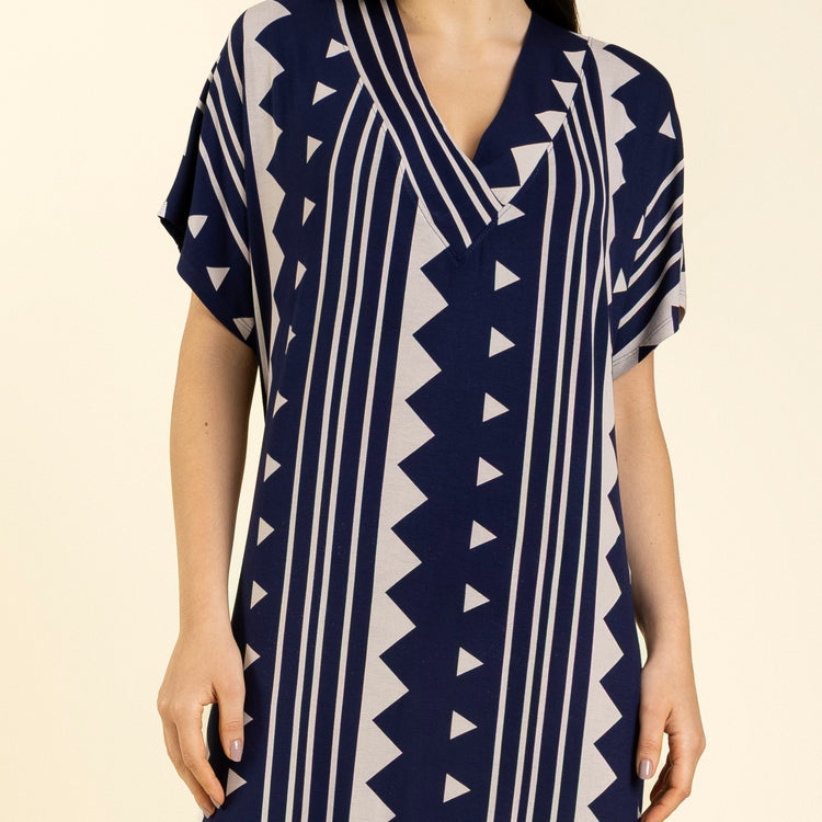 Kaftan Feminino Longo Geometric Marinho