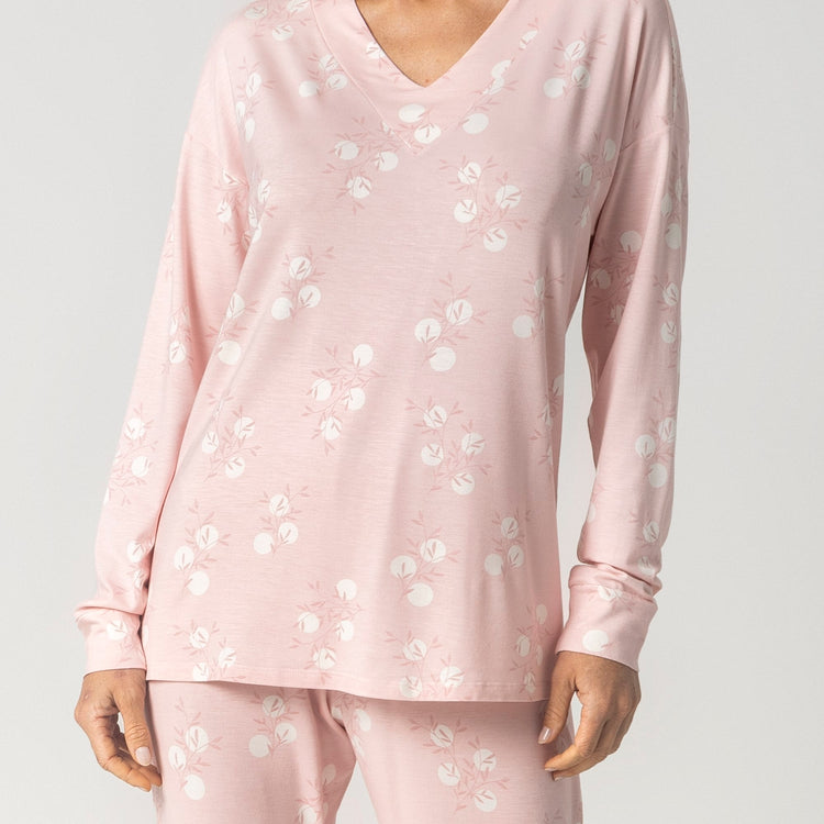 Pijama Feminino Longo Rosa Folliage