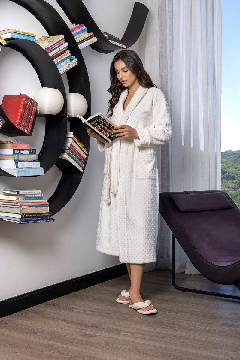 Robe Longo em Malha Fleece Off White