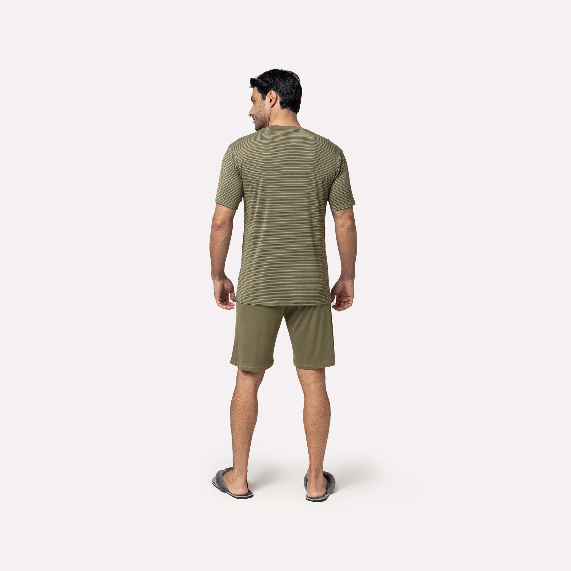 Pijama Masculino Curto Listrado Verde Oliva