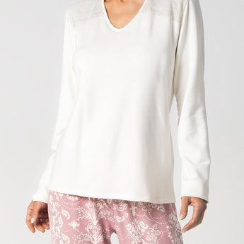 Pijama Feminino Longo Rosê Art Nouveau com Renda