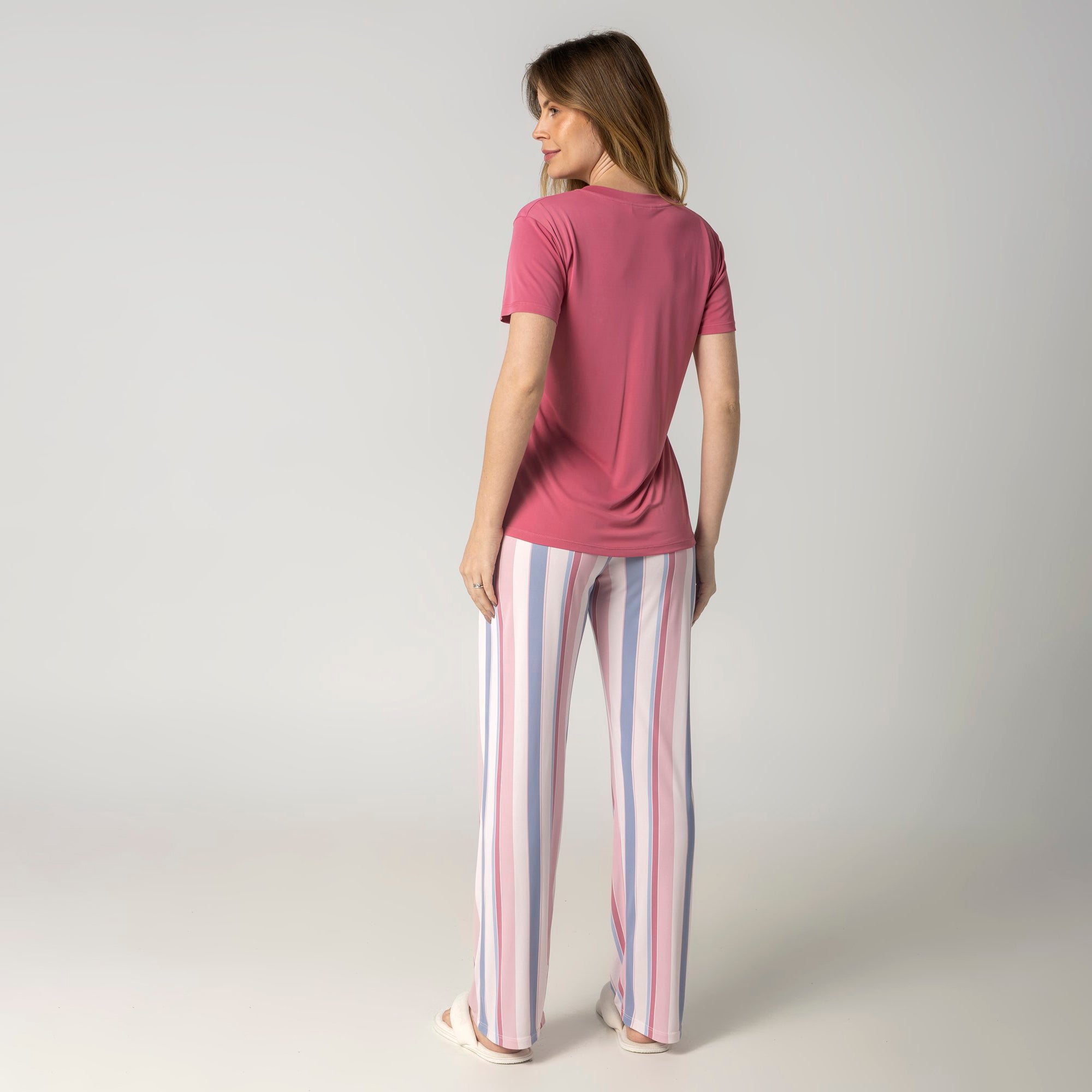 Pijama Feminino Manga Curta Stripe Mix