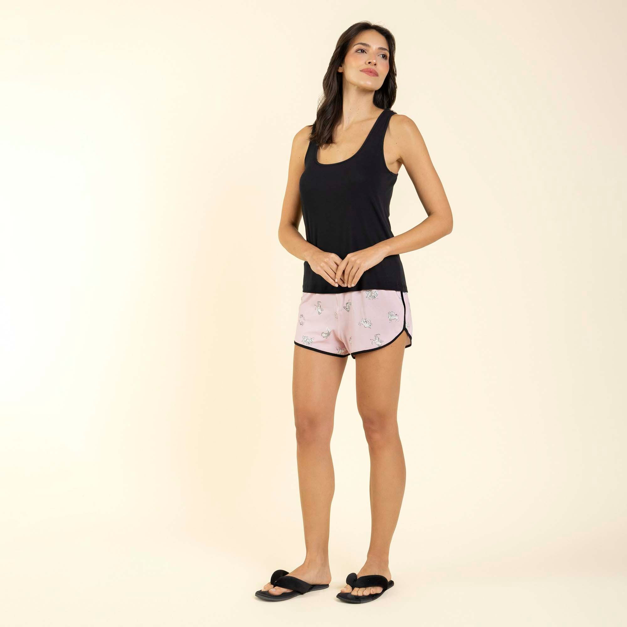 Short Doll Regata Preto e Rosa Zodíaco