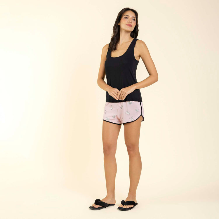 Short Doll Regata Preto e Rosa Zodíaco