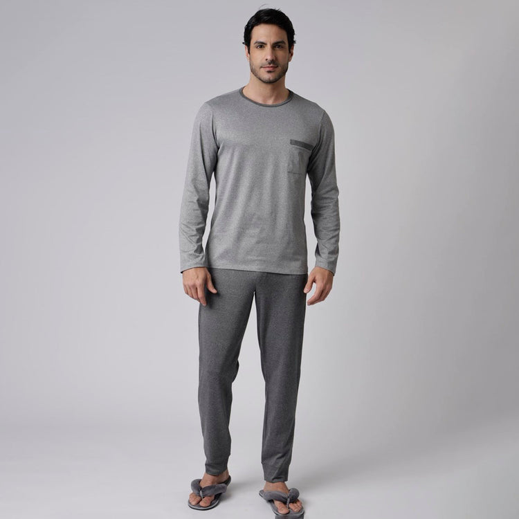 Pijama Masculino Longo Cinza Mescla