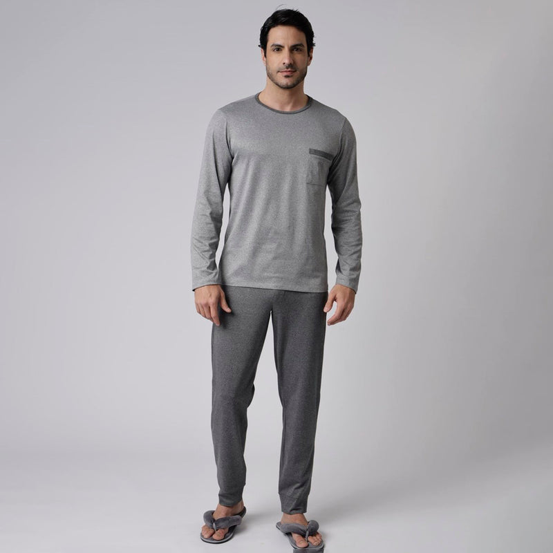 Pijama Masculino Longo Cinza Mescla