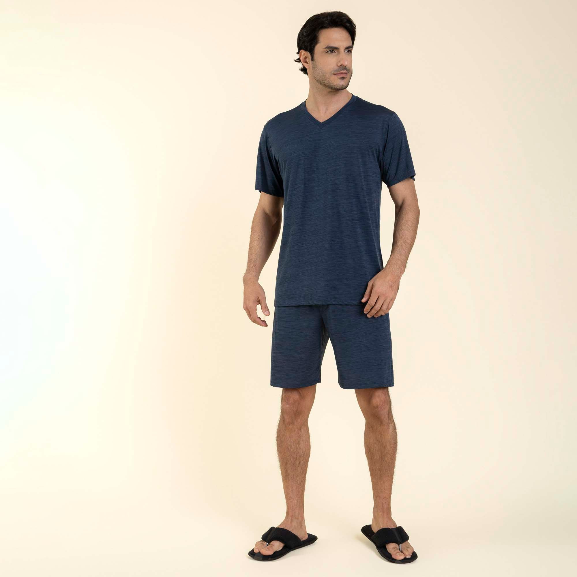 Pijama Masculino Curto Poliamida Stripes Azul Ocean