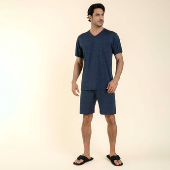 Pijama Masculino Curto Poliamida Stripes Azul Ocean