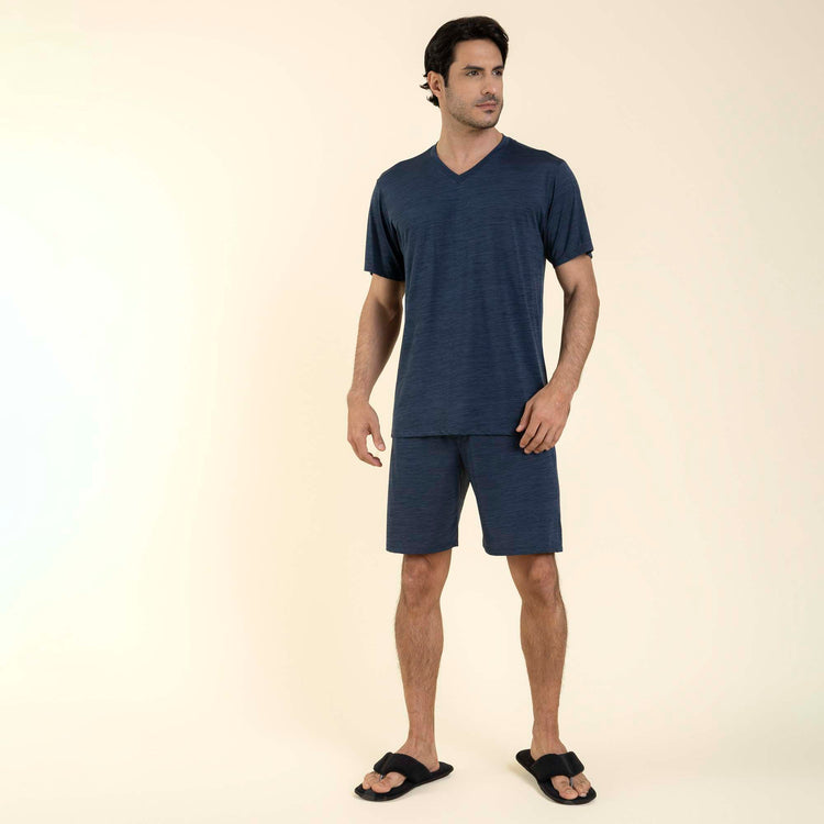 Pijama Masculino Curto Poliamida Stripes Azul Ocean
