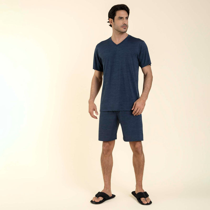 Pijama Masculino Curto Poliamida Stripes Azul Ocean