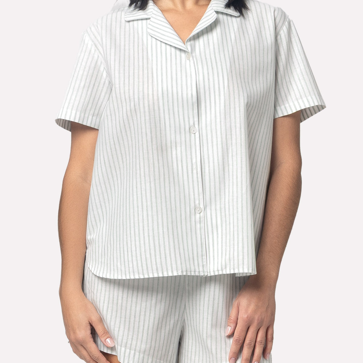 Pijama Feminino Curto Aberto Listrado Verde