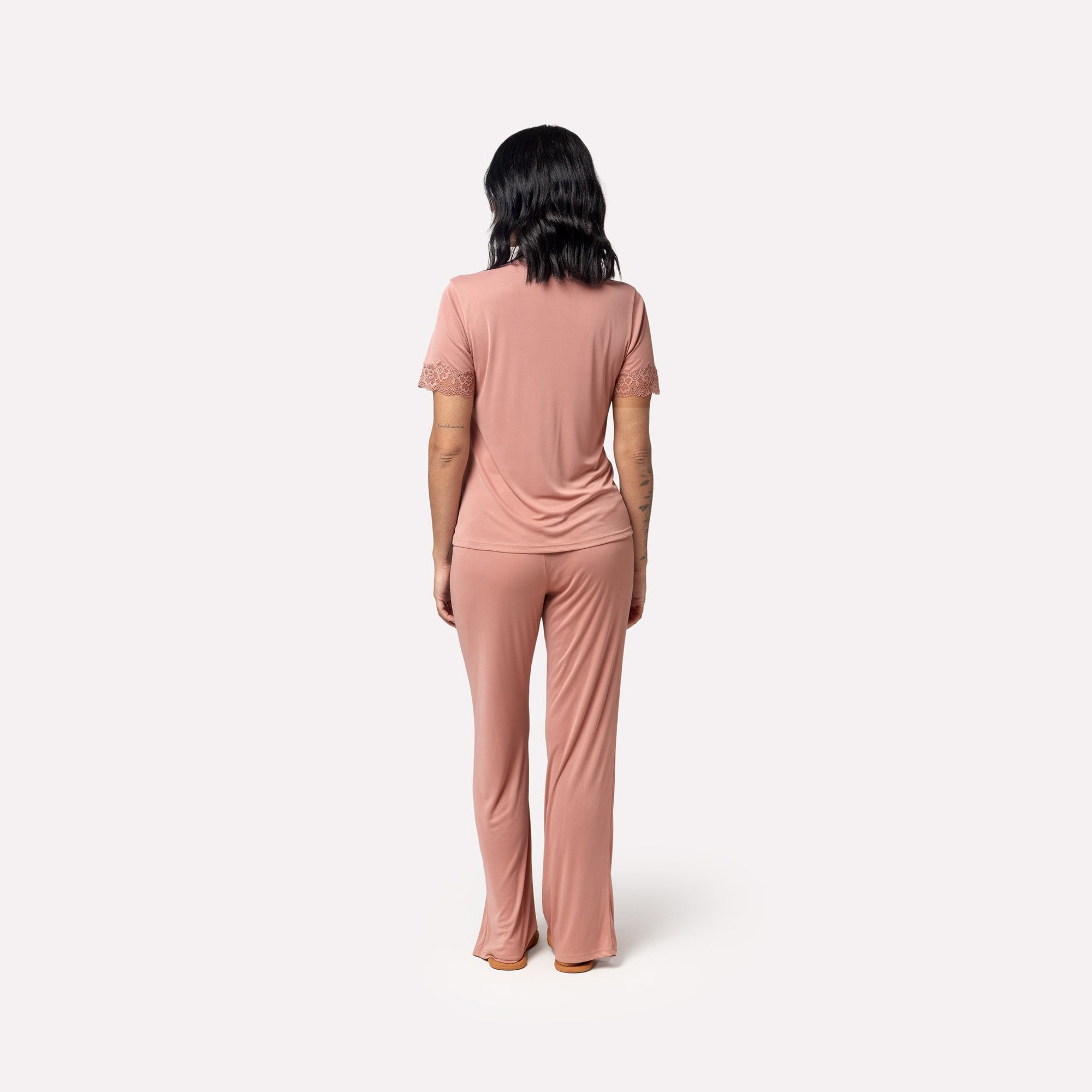 Pijama Feminino Manga Curta Rosa Princess com Renda