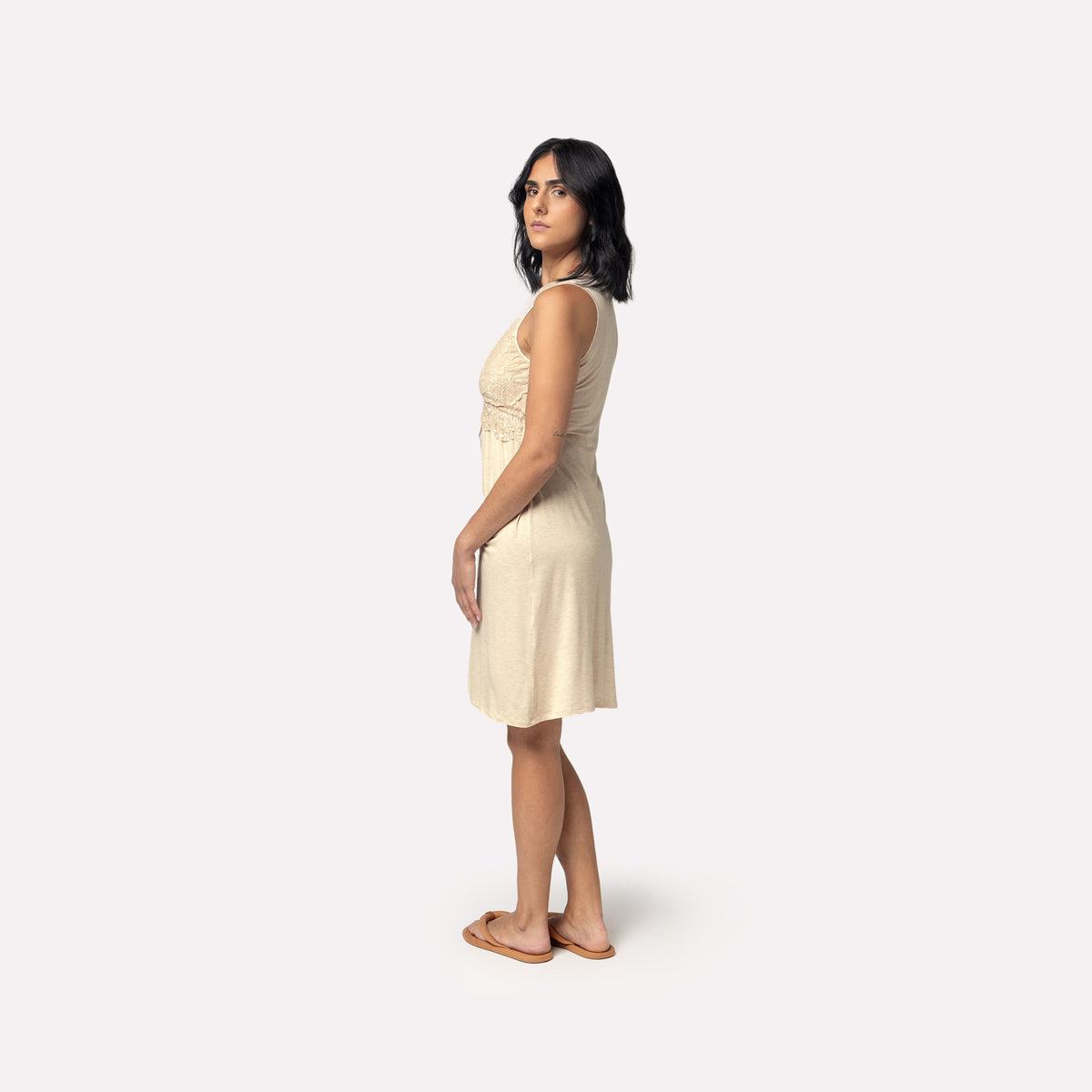 Camisola Gestante Regata Bege com Renda