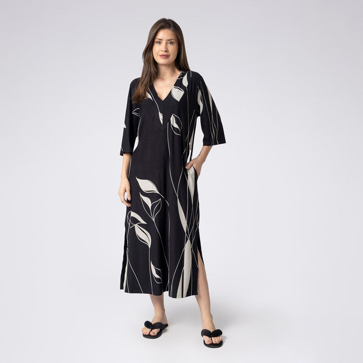 Kaftan Feminino Midi Rongeant Flower
