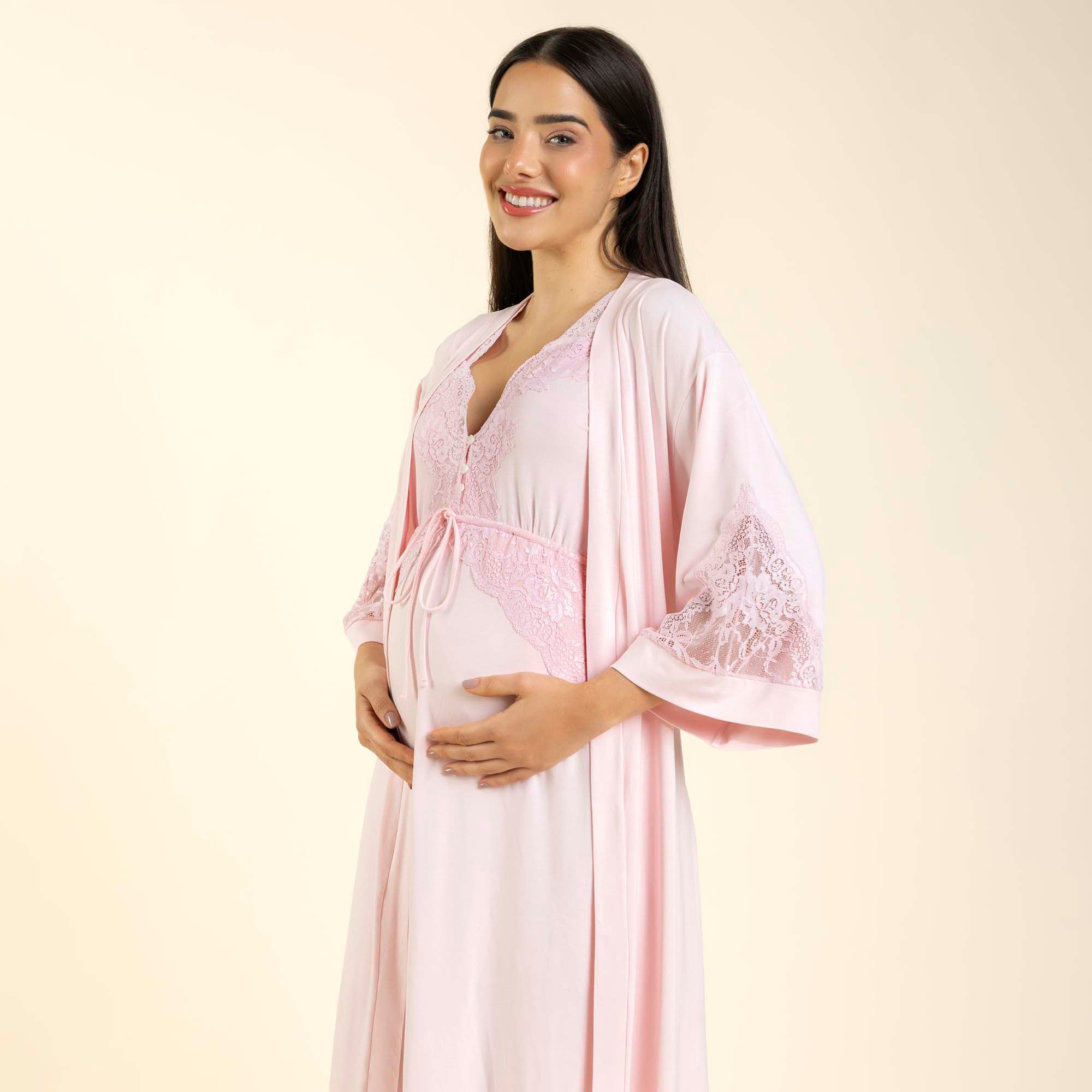 Robe Feminino Midi Rosa Suave com Renda