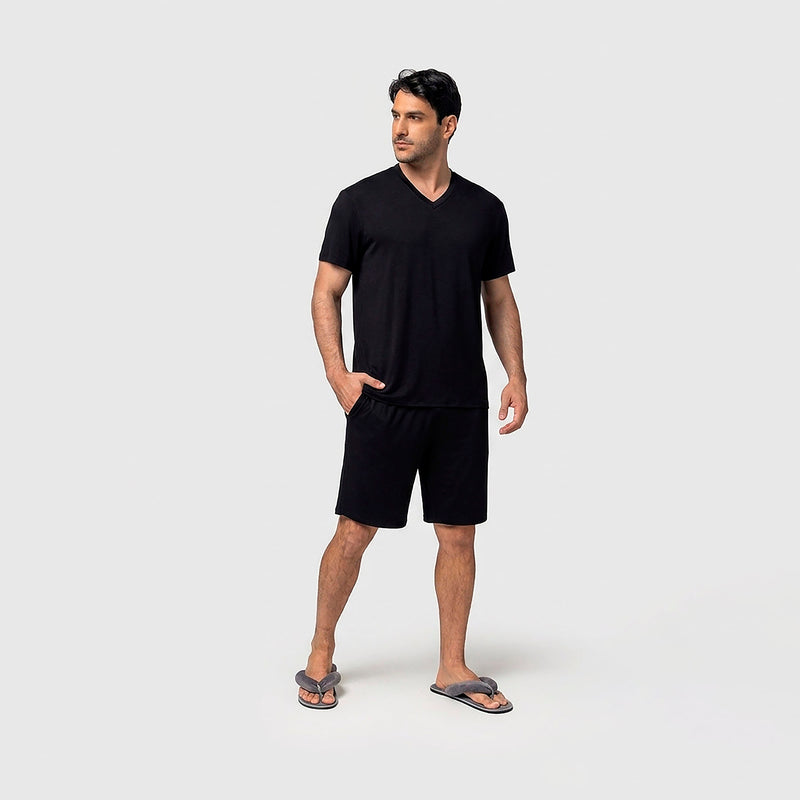 Pijama Masculino Curto Preto com Bolso