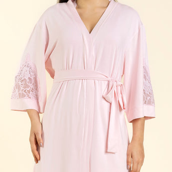 Robe Feminino Midi Rosa Suave com Renda