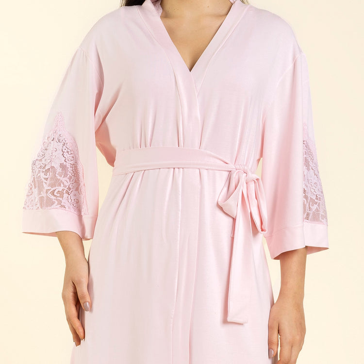 Robe Feminino Midi Rosa Suave com Renda