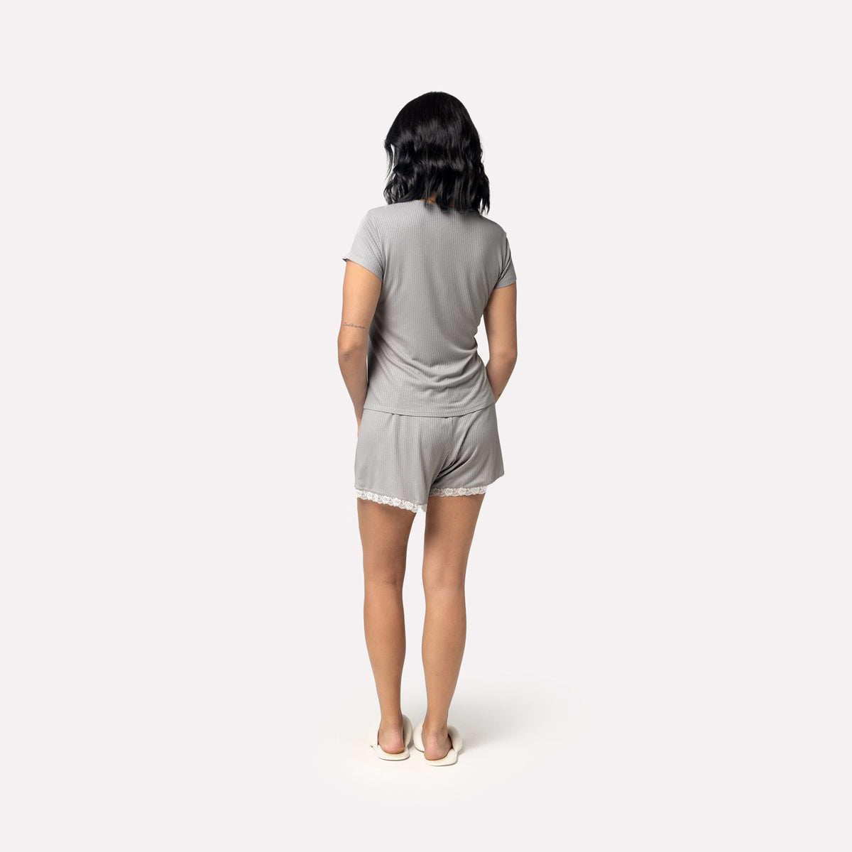 Pijama Feminino Curto New Gris com Renda