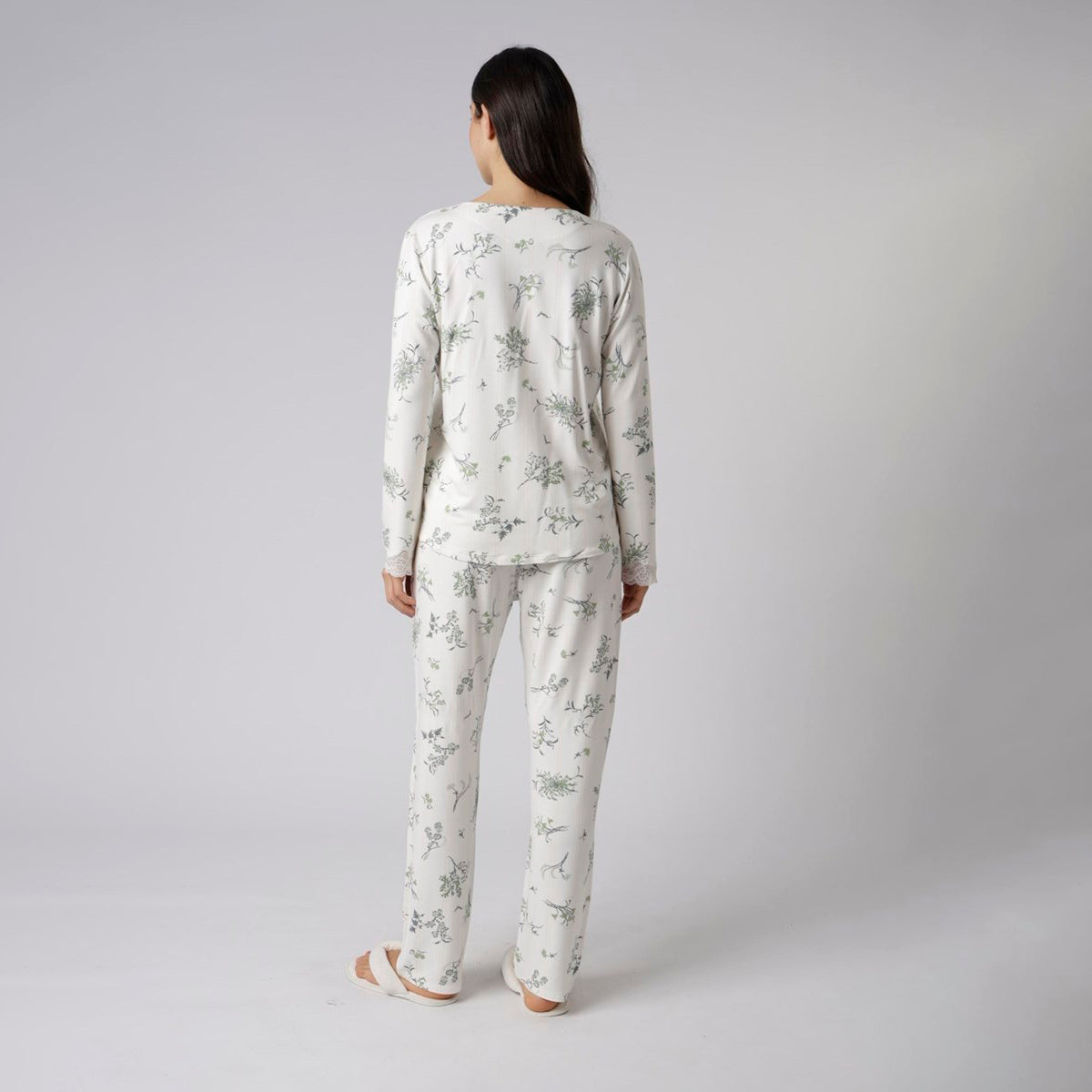 Pijama Feminino Aberto Longo Floral Botânica