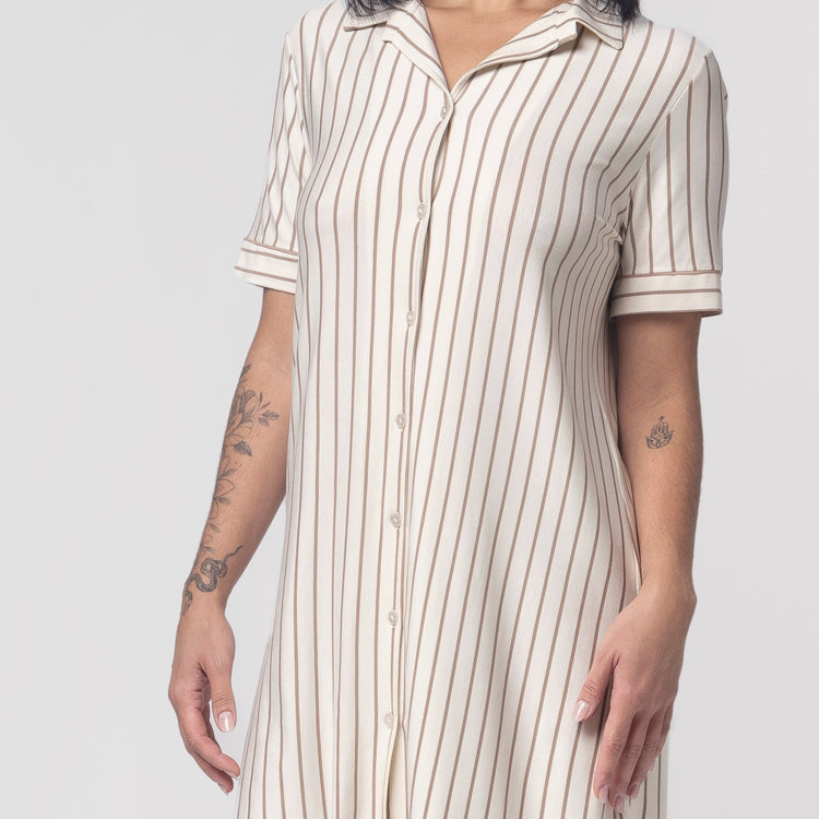 Camisão Feminino Curto Aberto Listrado Khaki