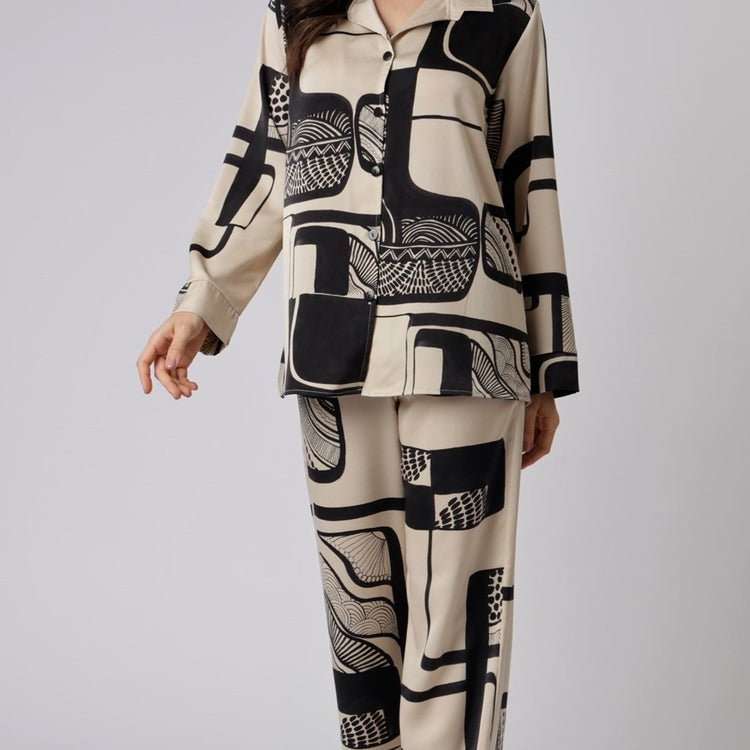 Pijama Feminino Aberto Longo Estampado Abstrato