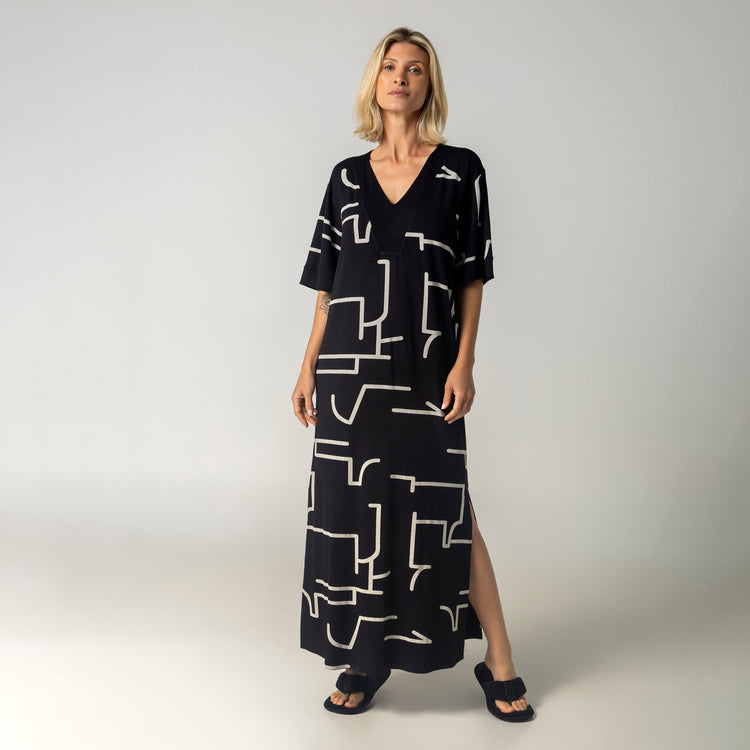 Kaftan Feminino Longo Modernique Preto