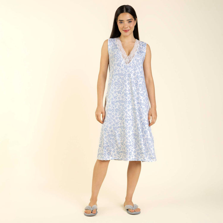 Camisola Midi Regata Floral Azul Romance