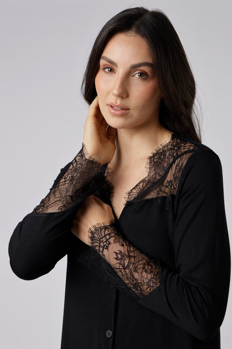 Camisão Feminino Curto Manga Longa Preto