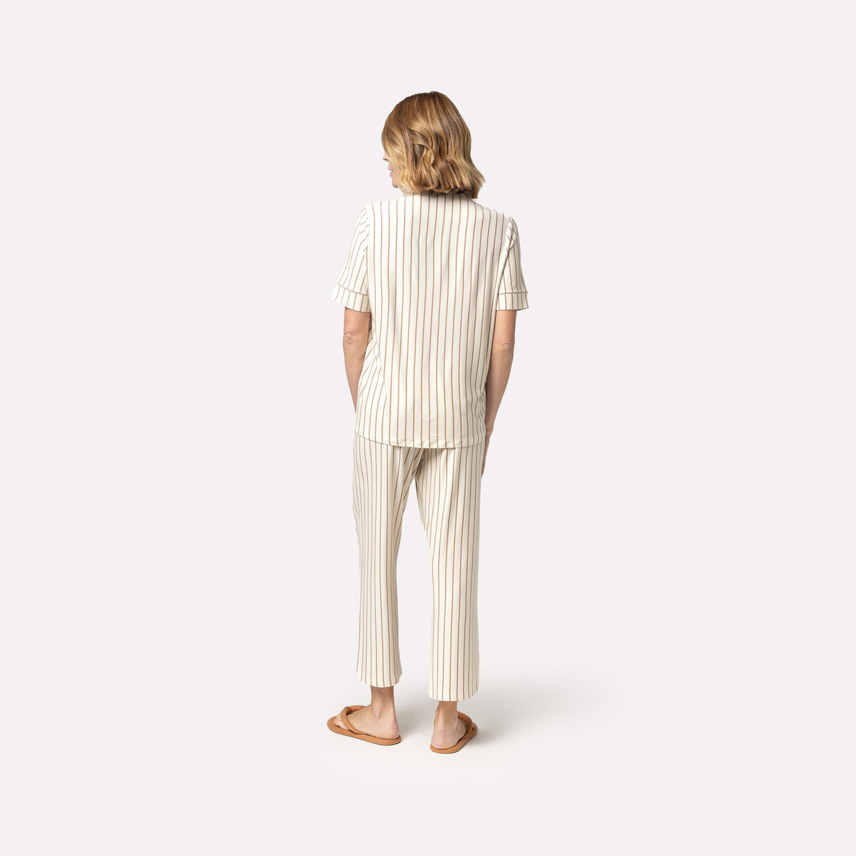 Pijama Feminino Pantacourt Aberto Listrado Khaki