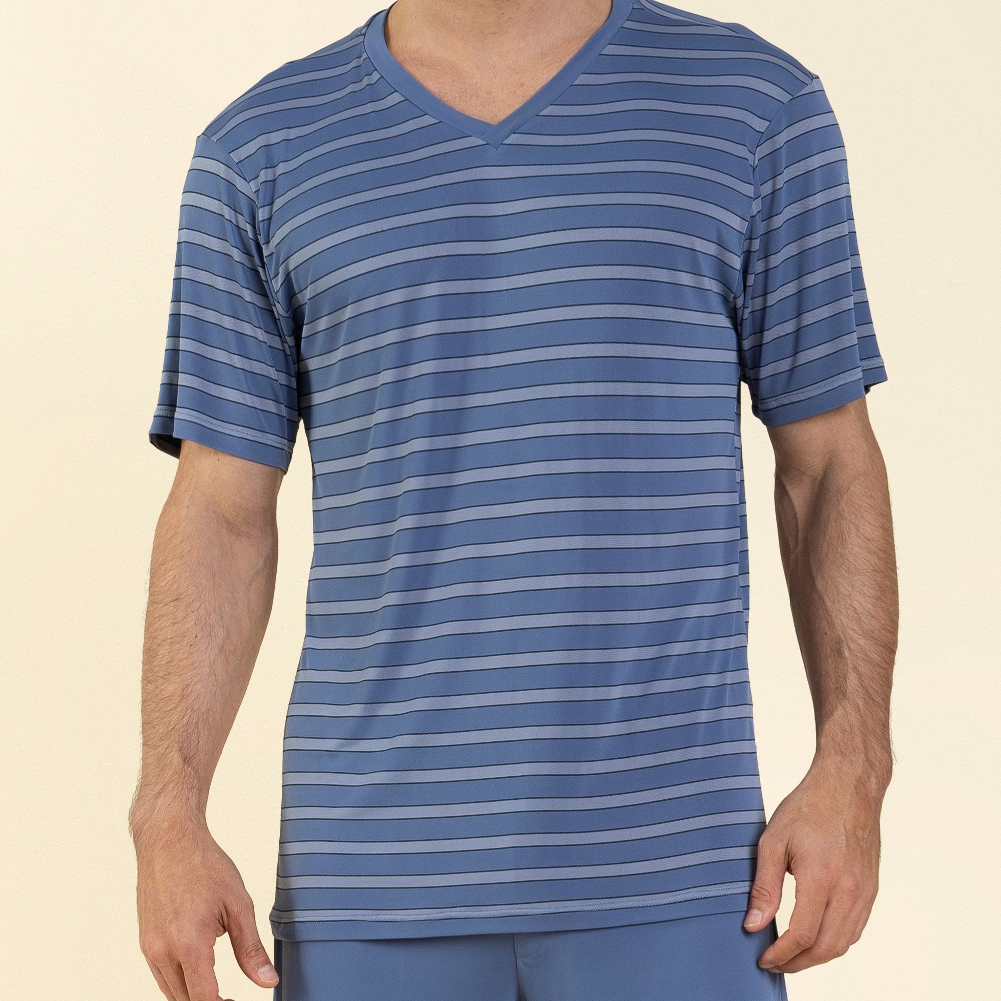 Pijama Masculino Curto Poliamida Listrado Azul Claro