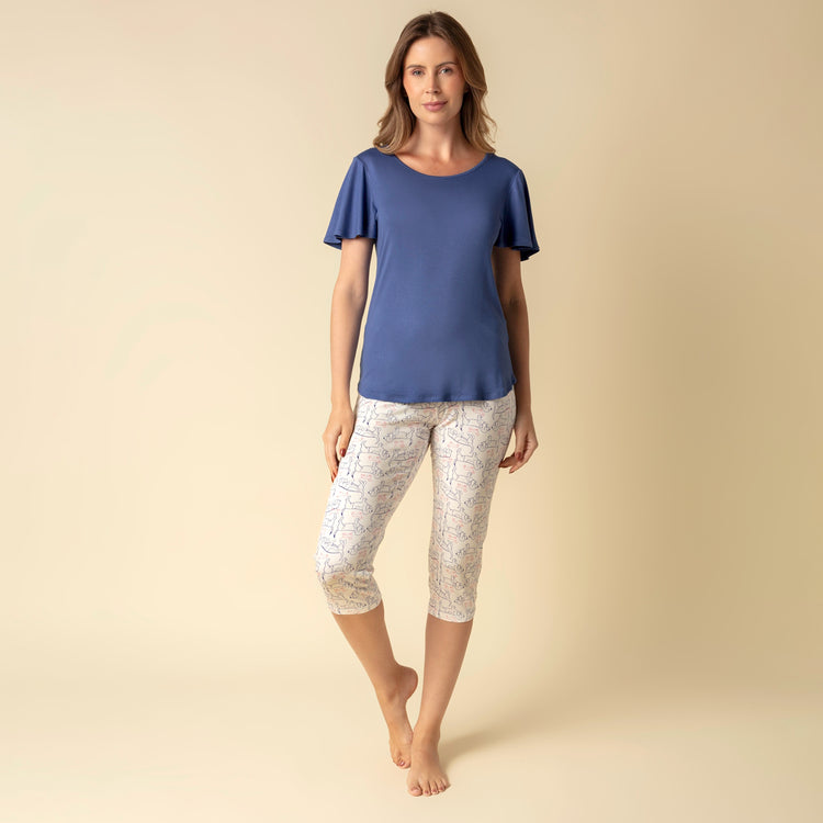 Pijama Feminino Capri Azul Dachshund