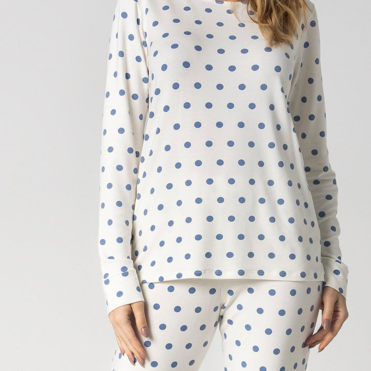 Pijama Feminino Longo Poá Azul