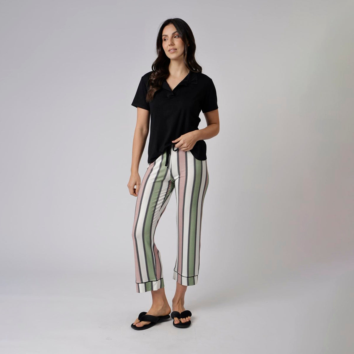 Pijama Feminino Pantacourt Listrado Style