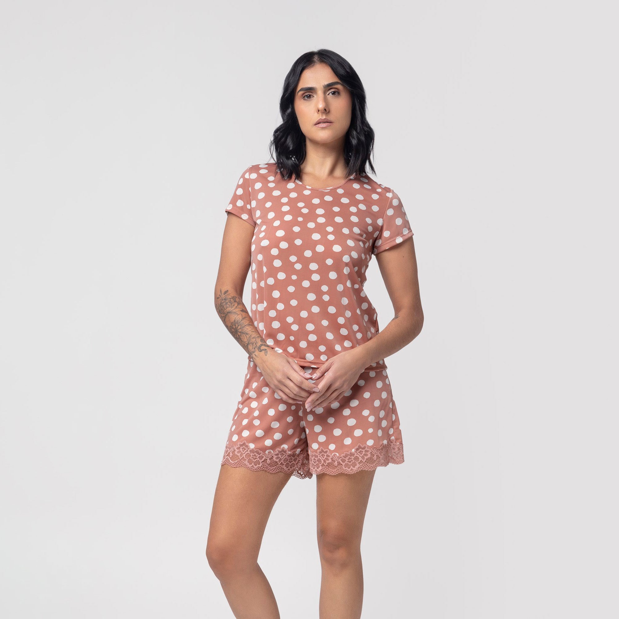Pijama Feminino Curto Pearl com Renda