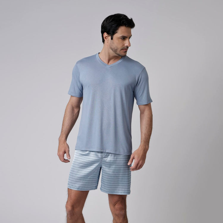 Pijama Masculino Curto Geométrico Blue