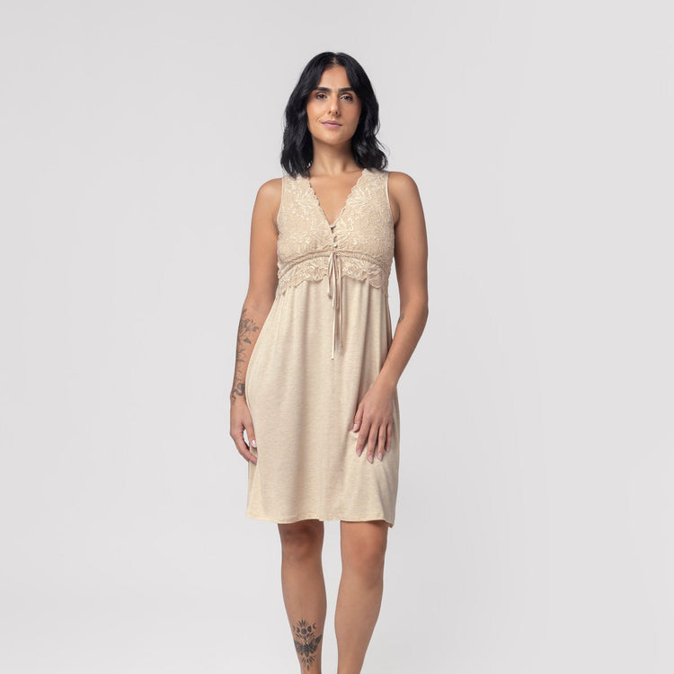 Camisola Gestante Regata Bege com Renda