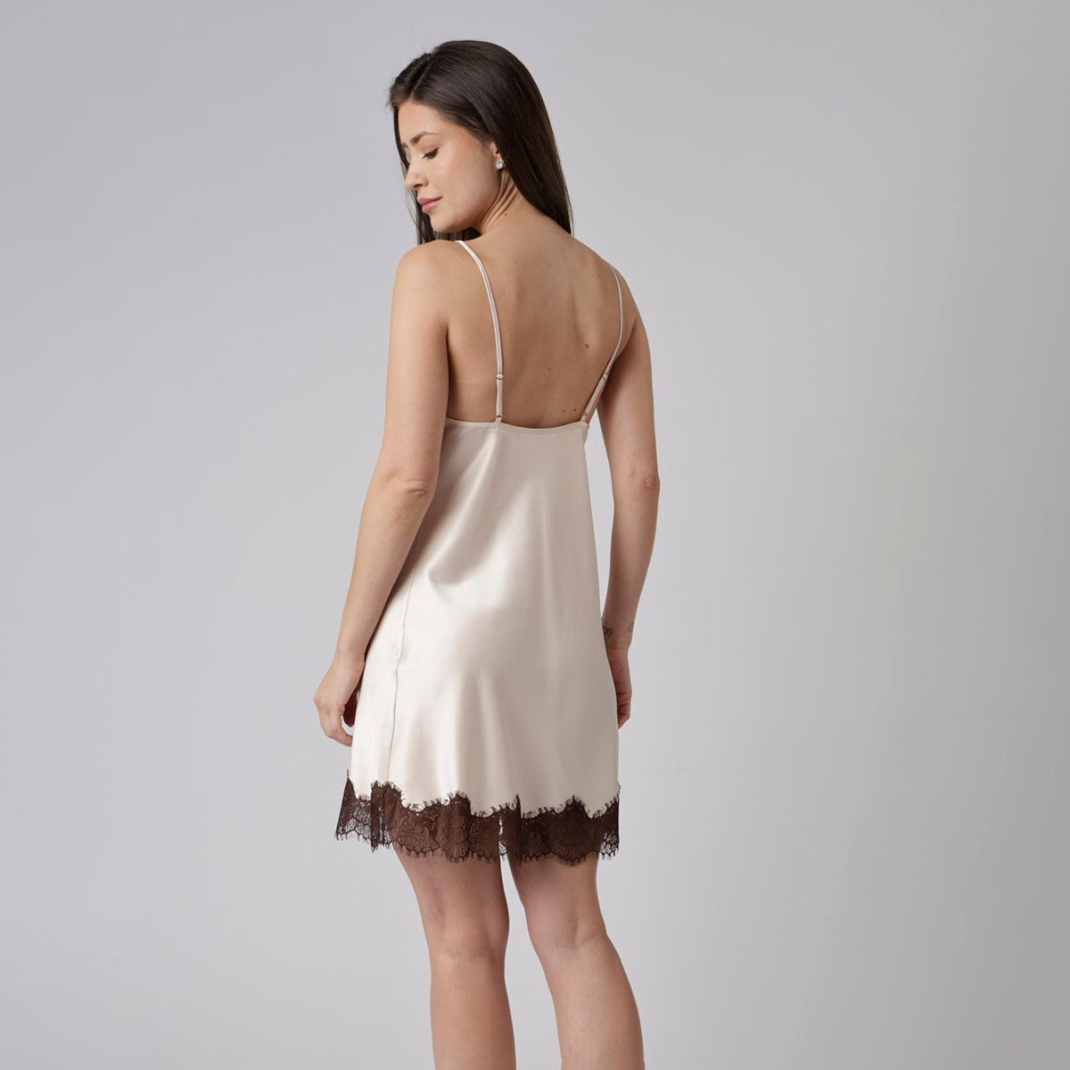 Camisola Curta de Alça Cremino com Renda