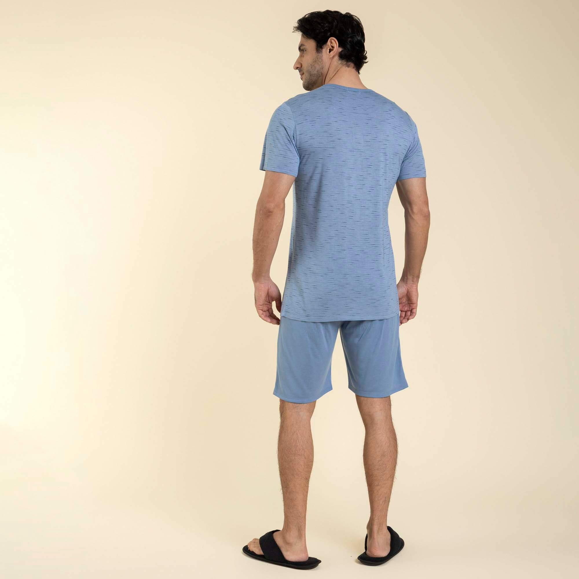 Pijama Masculino Curto Visco Listrado Azul