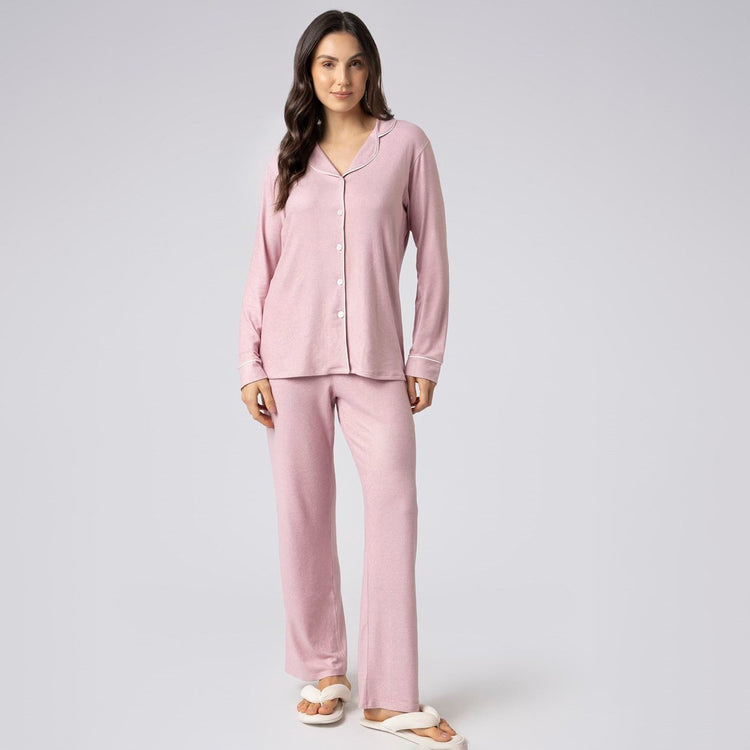 Pijama Feminino Aberto Longo Cashmere Rosa
