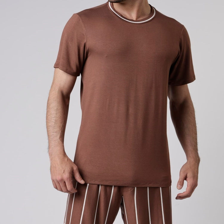 Pijama Masculino Curto Listrado Cappuccino