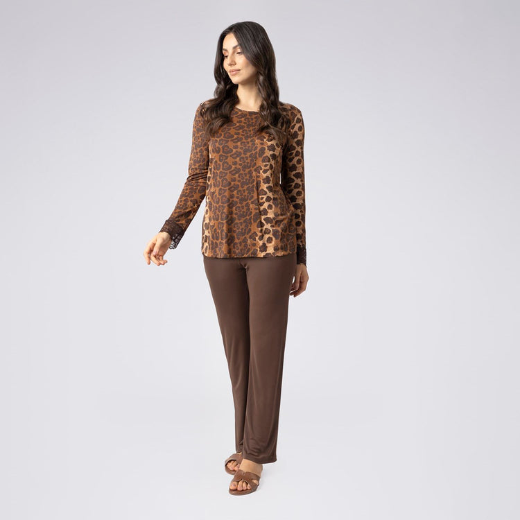 Pijama Feminino Longo Onça Brown