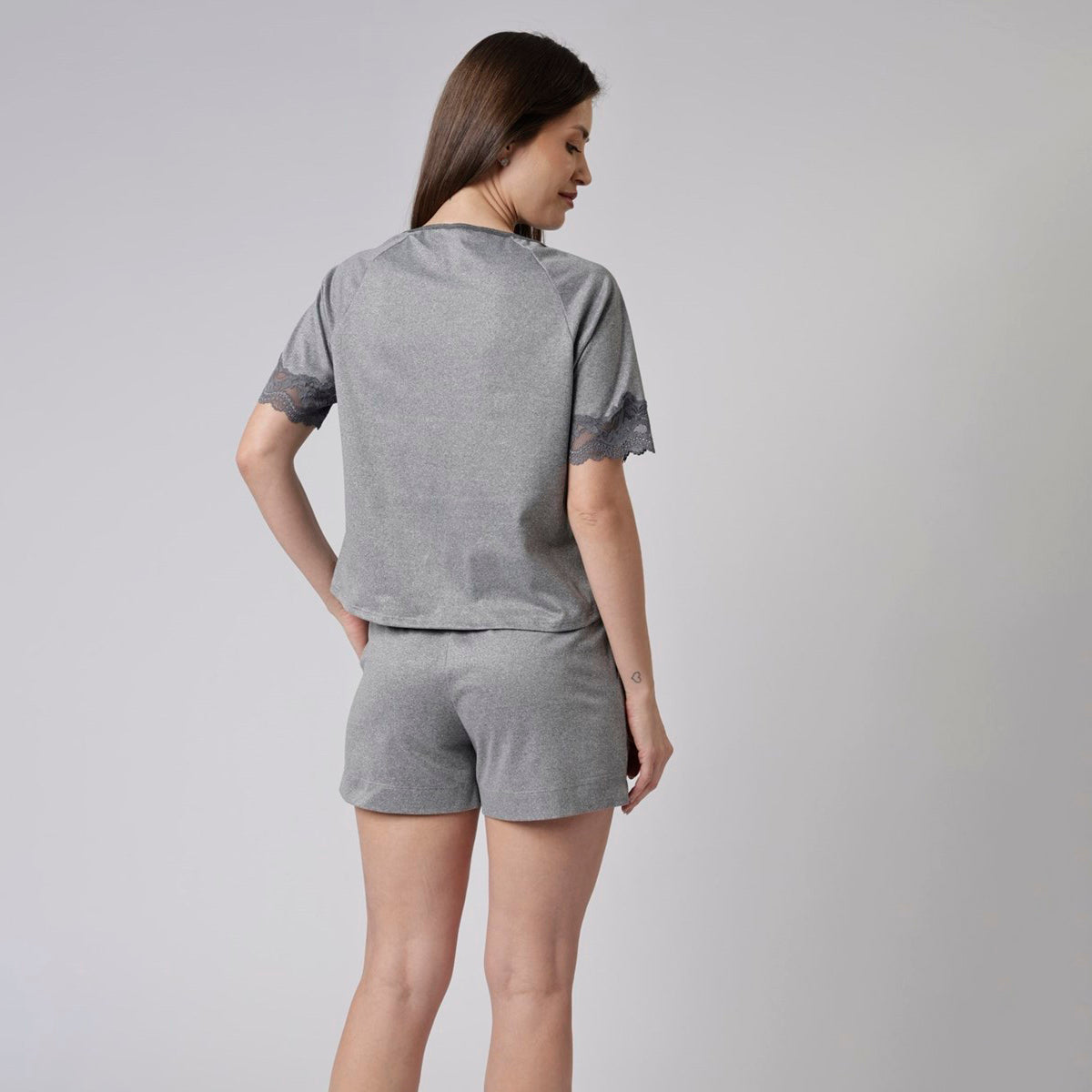 Pijama Feminino Curto Cinza Mescla