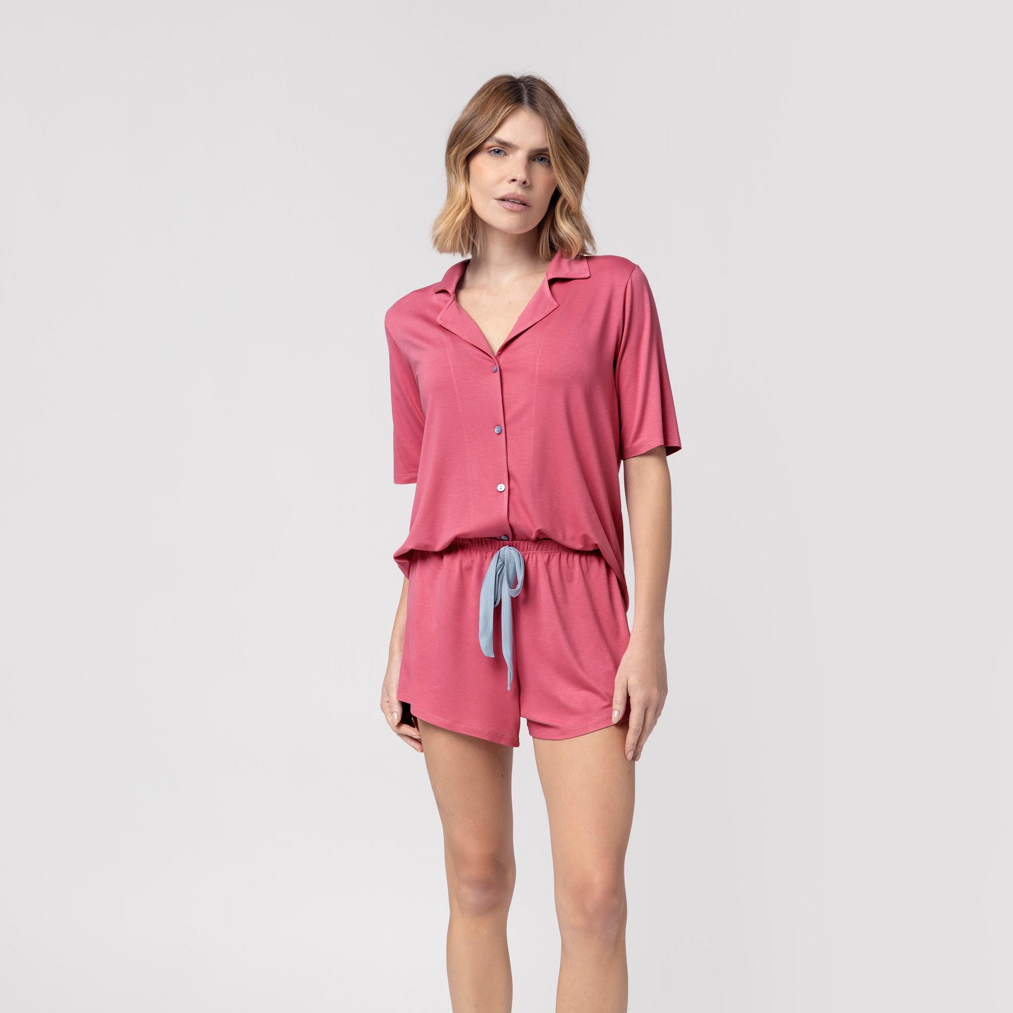Pijama Feminino Curto Aberto Rosa Blush