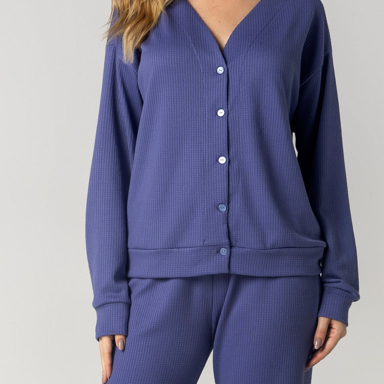 Pijama Feminino Longo Charlotte Aberto Azul