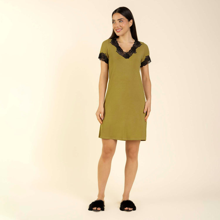 Camisão Feminino Curto Canelado Dourado com Renda