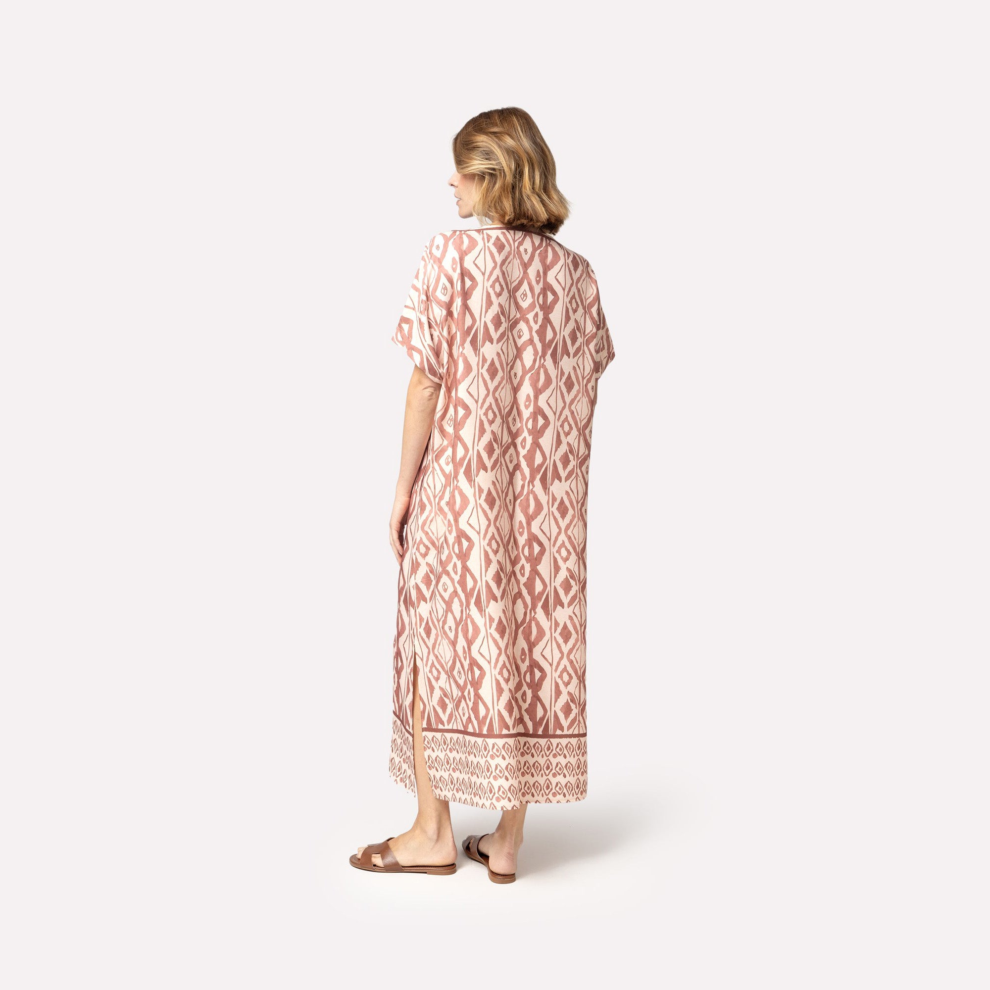 Kaftan Feminino Midi Rosa Mosaic com Fenda